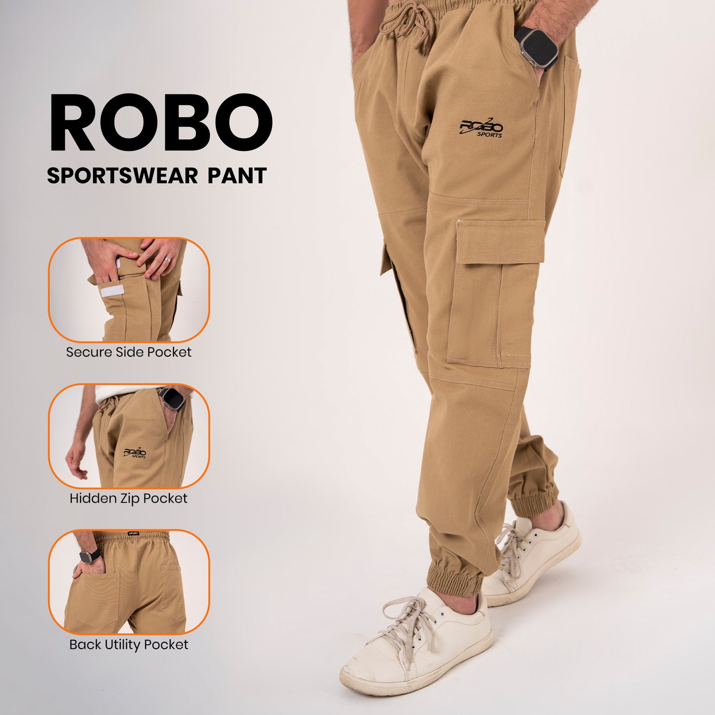 Robo Sports Men’s Cargo Durable Trousers with 6 Pockets