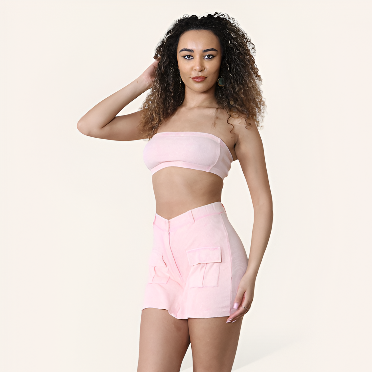 Women's 3 Piece Outfit Suit - Zipper Crop Hoodie, Long Sleeve Top, and Flap Pocket Side Cargo Skirt - Underwear