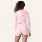 Women's 3 Piece Outfit Suit - Zipper Crop Hoodie, Long Sleeve Top, and Flap Pocket Side Cargo Skirt - Underwear