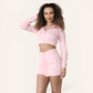Women's 3 Piece Outfit Suit - Zipper Crop Hoodie, Long Sleeve Top, and Flap Pocket Side Cargo Skirt - Underwear