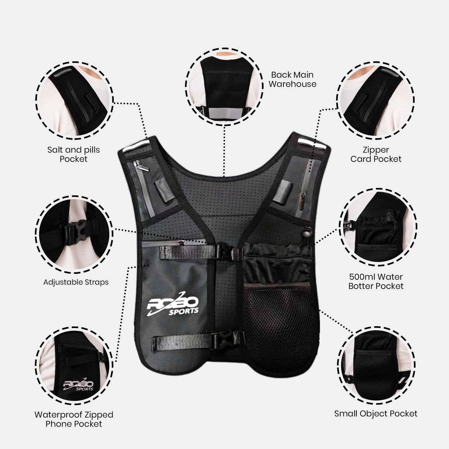 Running Vest with Water Bottle and Towel - Adjustable Unisex Reflective Vest with Phone Holder and Storage