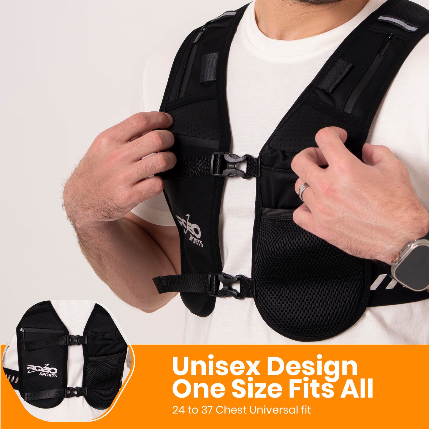 Running Vest with Water Bottle and Towel - Adjustable Unisex Reflective Vest with Phone Holder and Storage