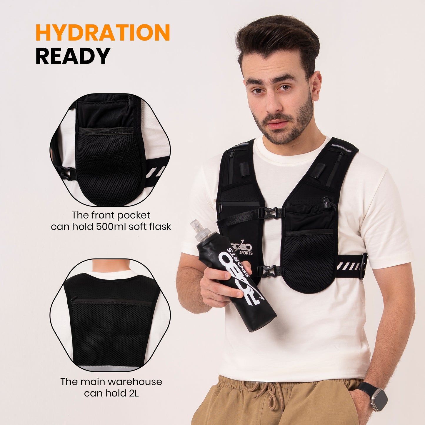 Running Vest with Water Bottle and Towel - Adjustable Unisex Reflective Vest with Phone Holder and Storage
