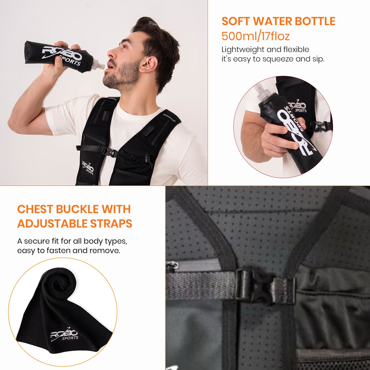 Running Vest with Water Bottle and Towel - Adjustable Unisex Reflective Vest with Phone Holder and Storage