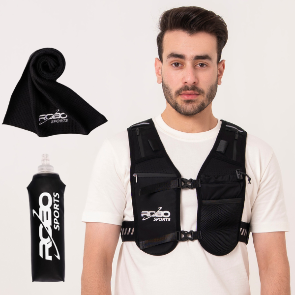 Running Vest with Water Bottle and Towel - Adjustable Unisex Reflective Vest with Phone Holder and Storage