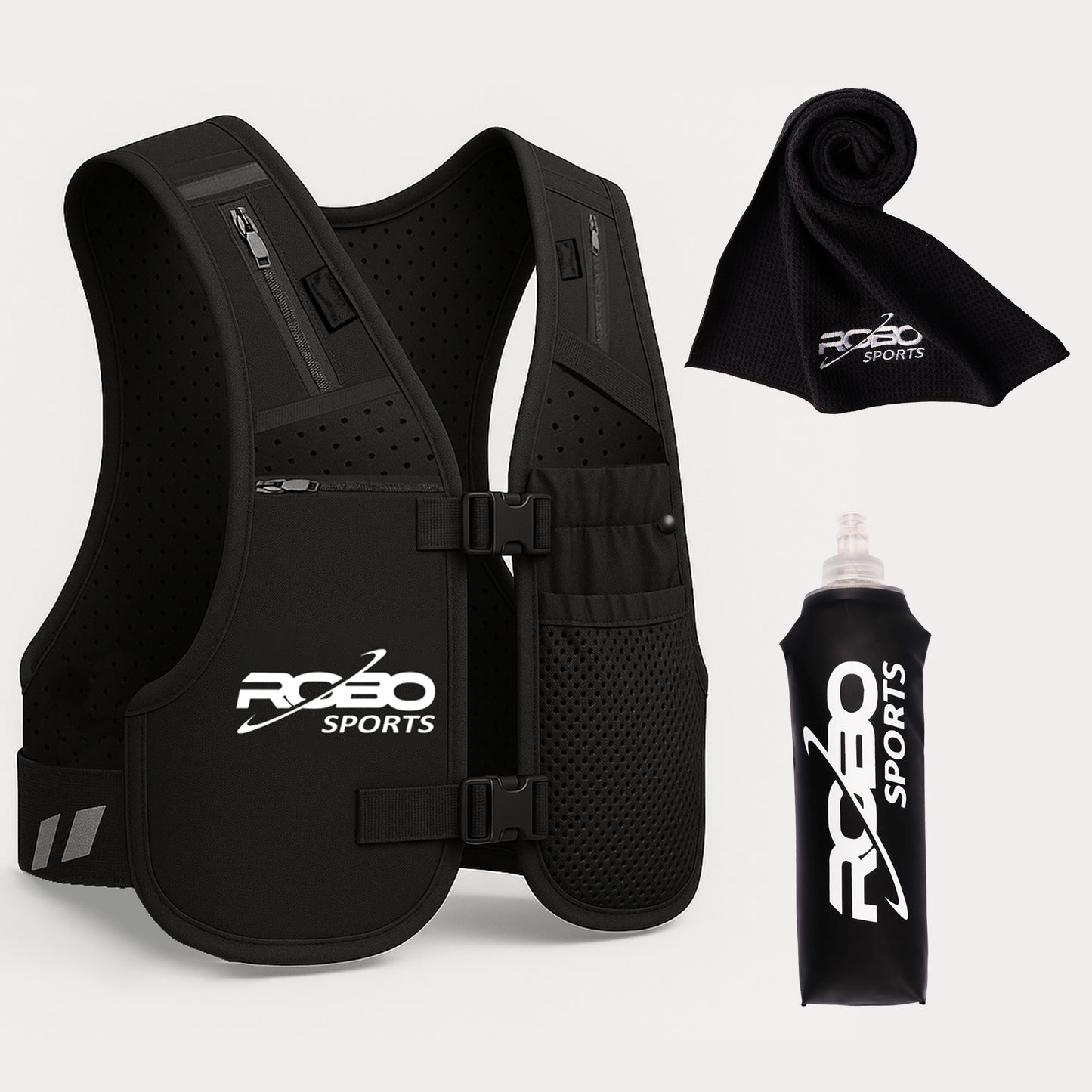 Running Vest with Water Bottle and Towel - Adjustable Unisex Reflective Vest with Phone Holder and Storage